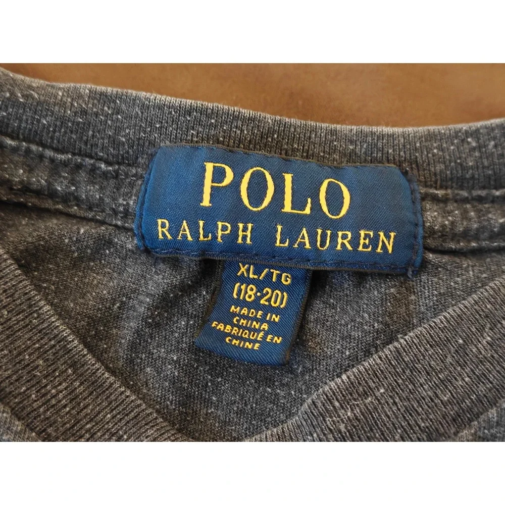 Polo Ralph Lauren Boys XL 18-20 Charcoal Gray V-Neck Pocket T-Shirt Heathered